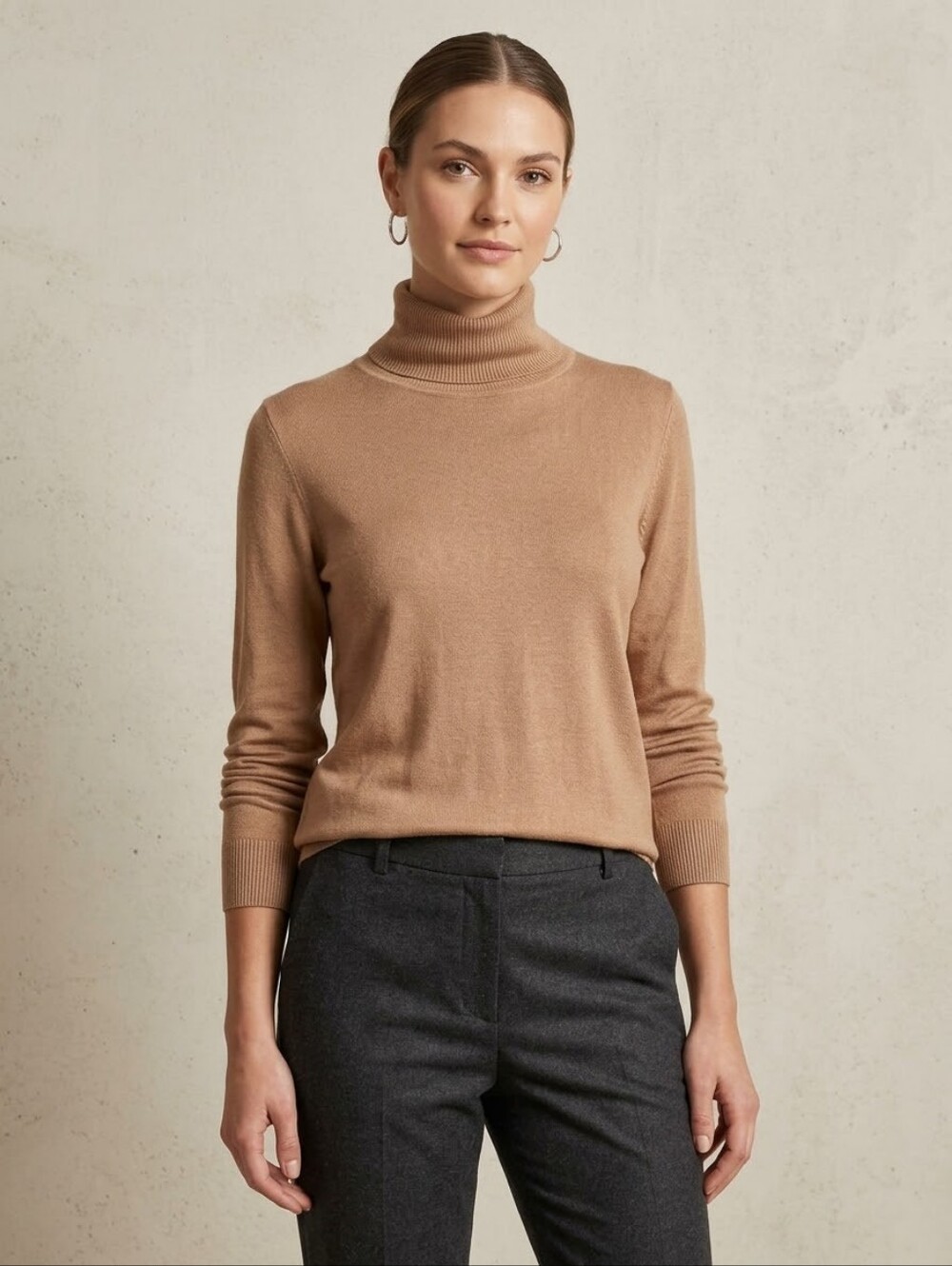 Andrew Marc Tan Fine Knit Turtleneck Sweater Medium Soft Rayon Blend